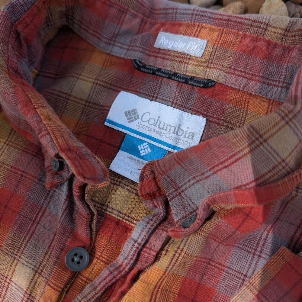 Columbia orange plaid button up shirt size large cotton